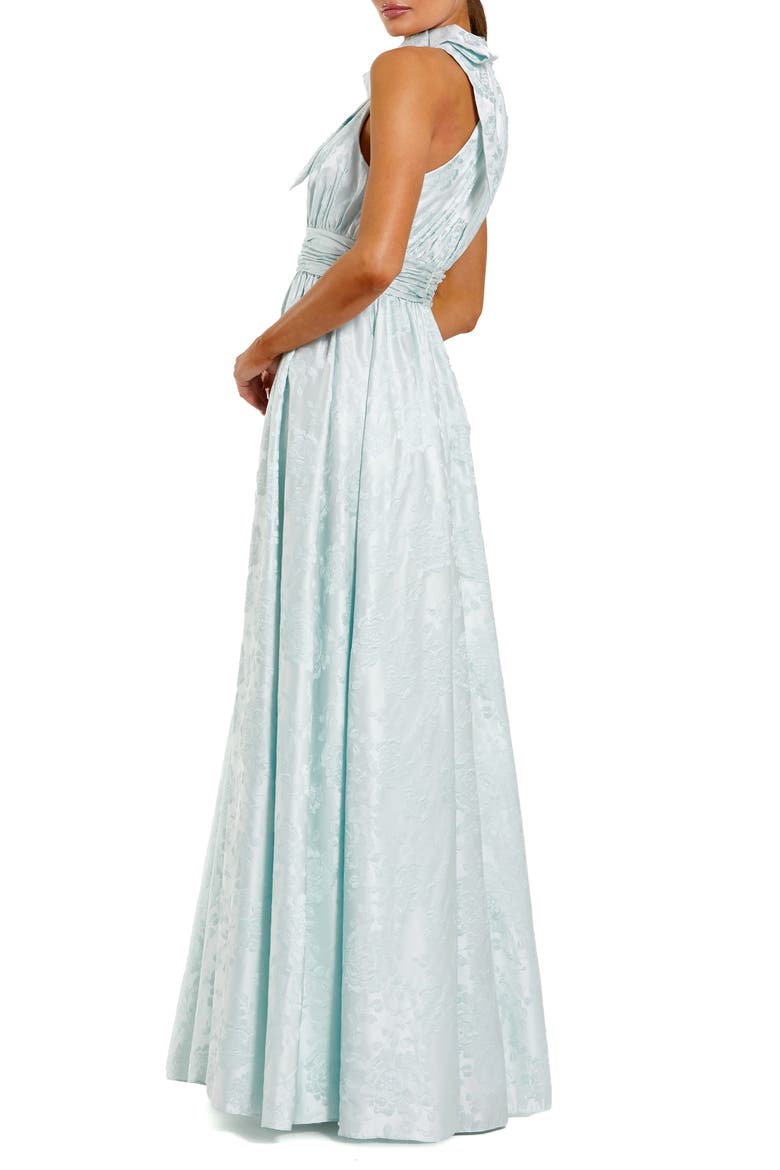 Sleeveless Halter Neck Brocade Gown With Bow Detail, Alternate, color, Powder Blue