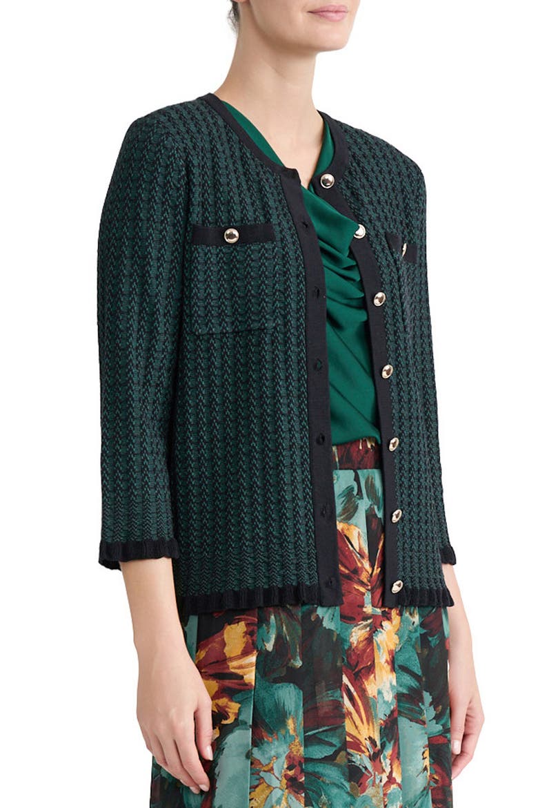 Two-Tone Stitch Cardigan, Alternate, color, BLACK/ EVERGREEN