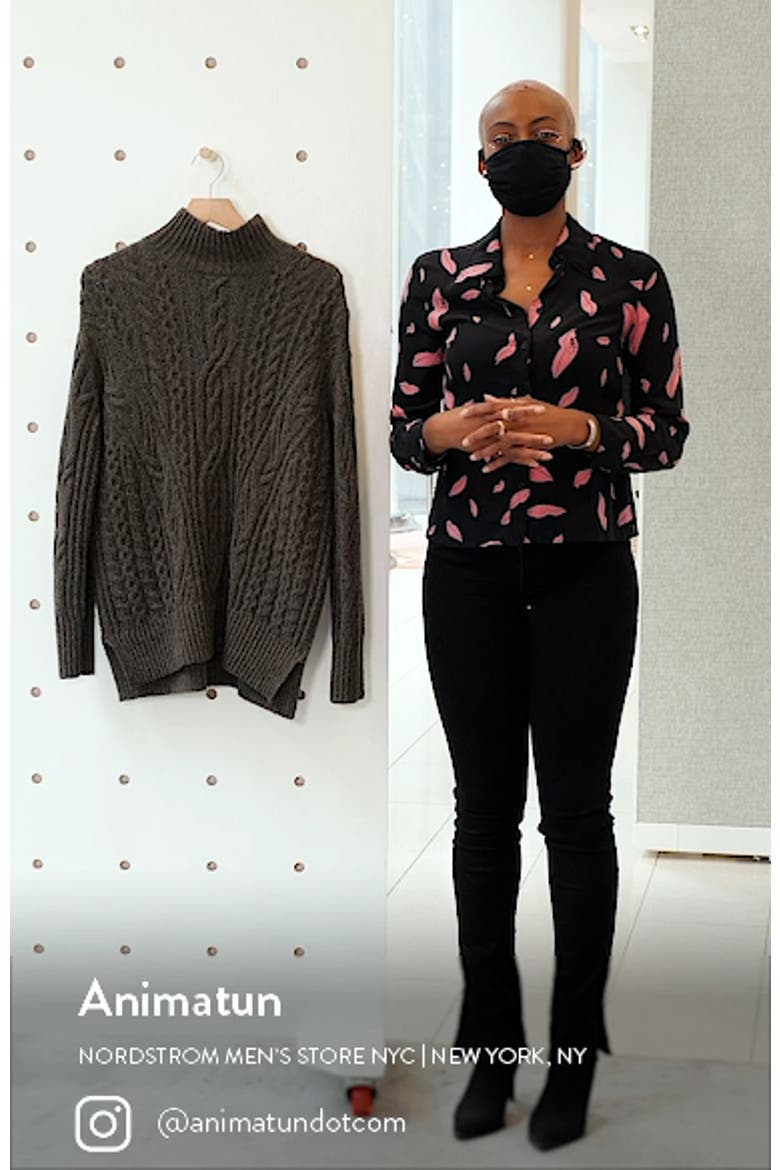 Cable Extrafine Merino Wool Blend Mock Neck Sweater video