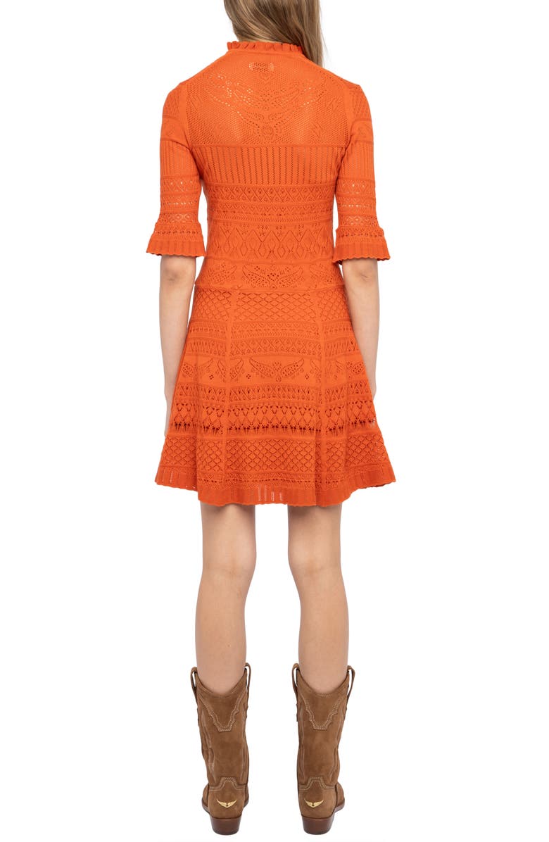 Zadig & Voltaire Memphis Cotton Pointelle Dress, Alternate, color, Tangerine