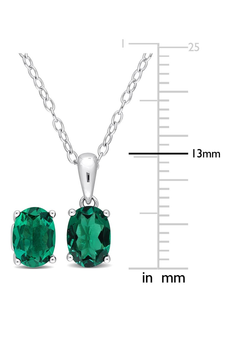 Sterling Silver Oval Lab Created Emerald Stud Earrings & Necklace Set, Alternate, color, GREEN