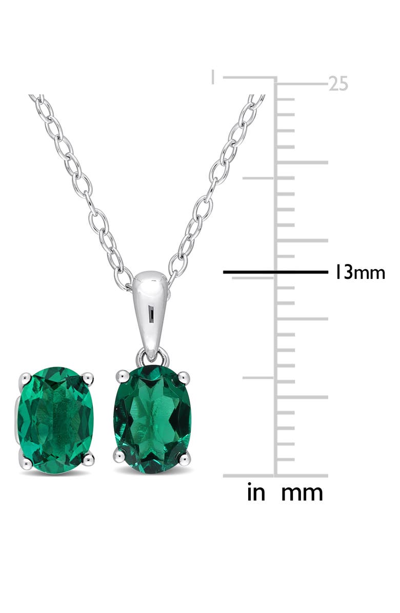 DELMAR Sterling Silver Oval Lab Created Emerald Stud Earrings & Necklace Set, Alternate, color, Green