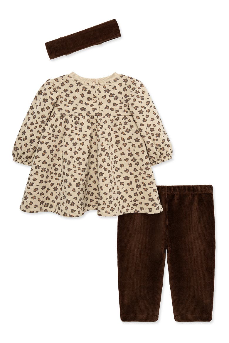 Kids' 3-Piece Leopard Sweatshirt Dress, Leggings & Headband Set, Alternate, color, TAN