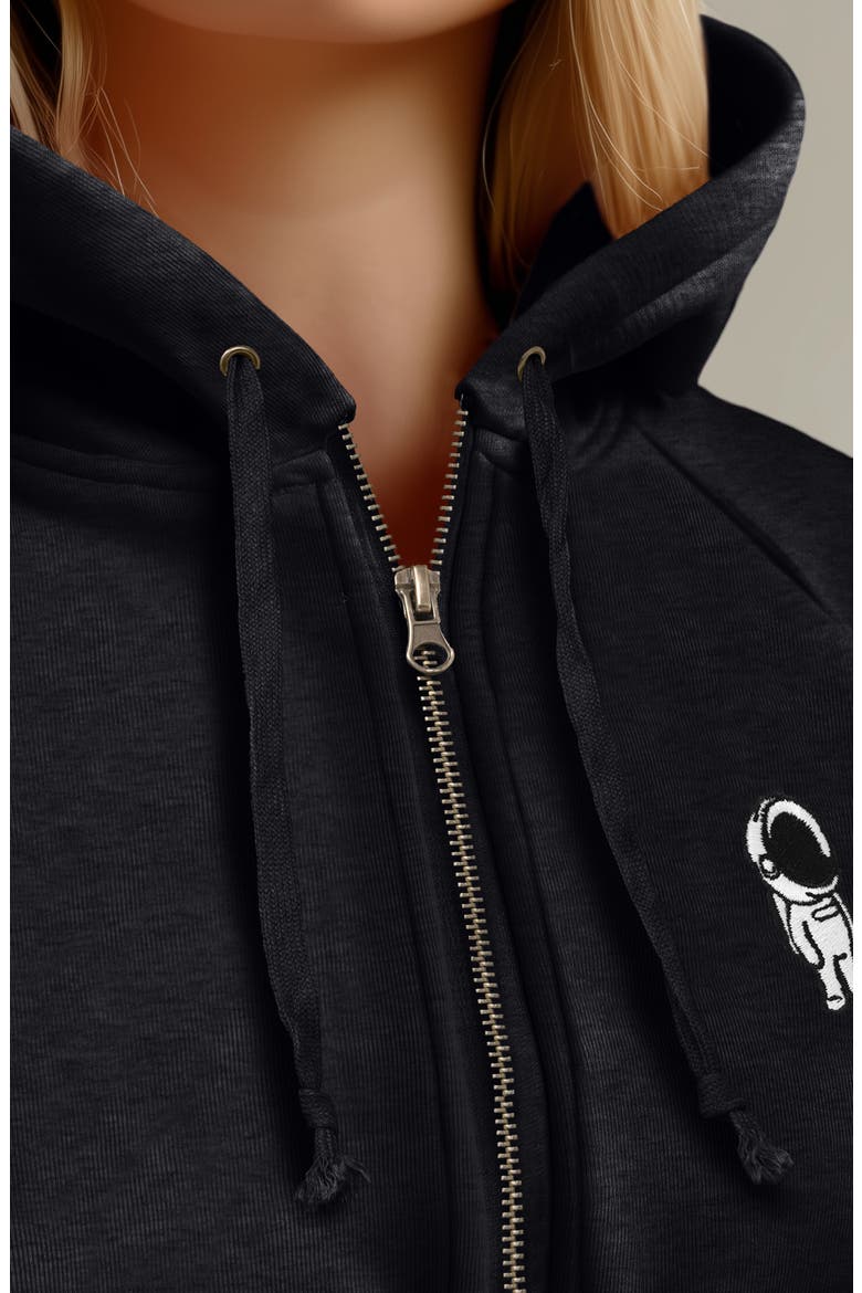 Astronaut Zip Fleece Hoodie, Alternate, color, Black