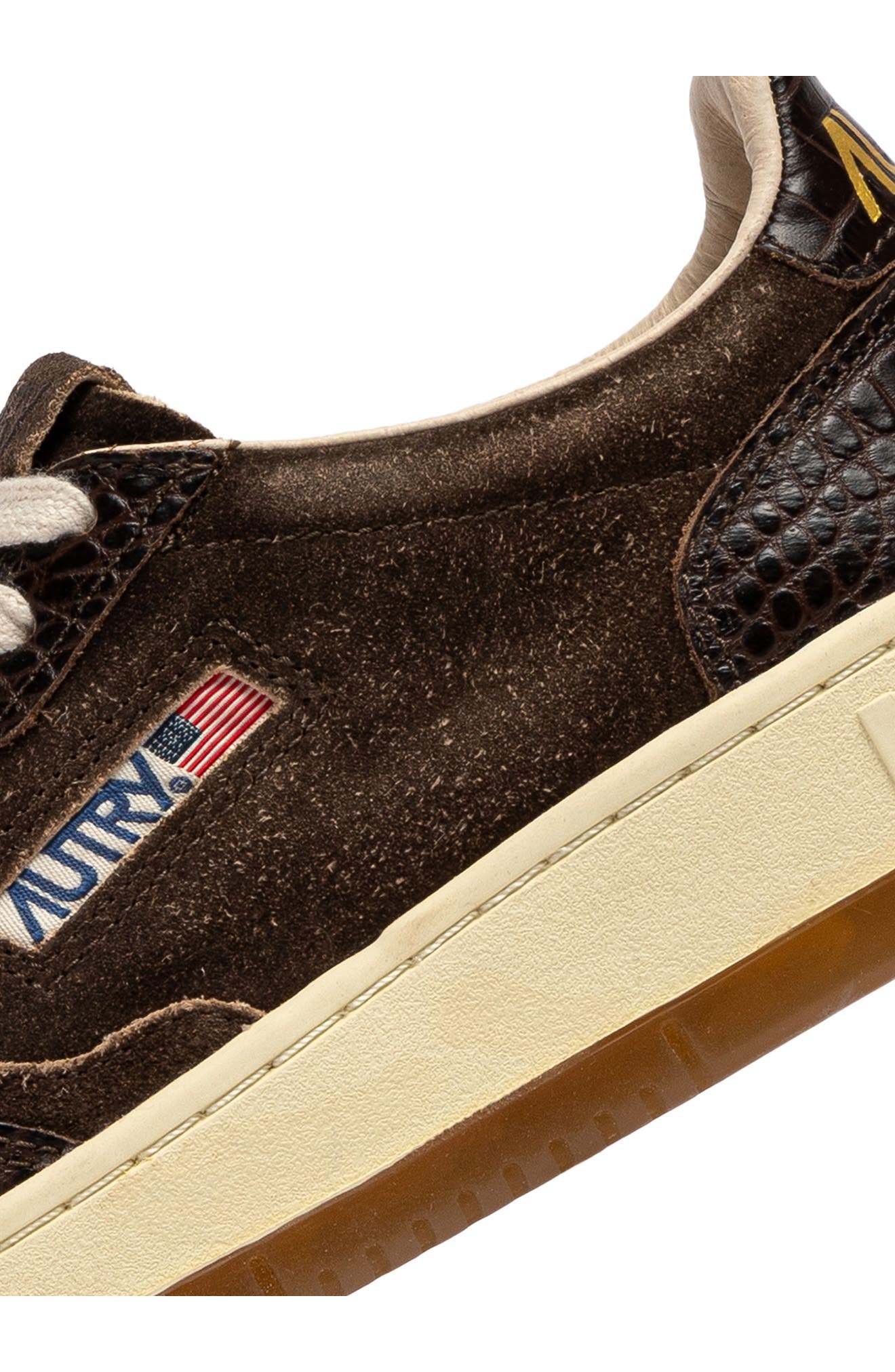 Medalist Low Croc Embossed Leather Sneaker, Alternate, color, MUSTANG/ BROWN