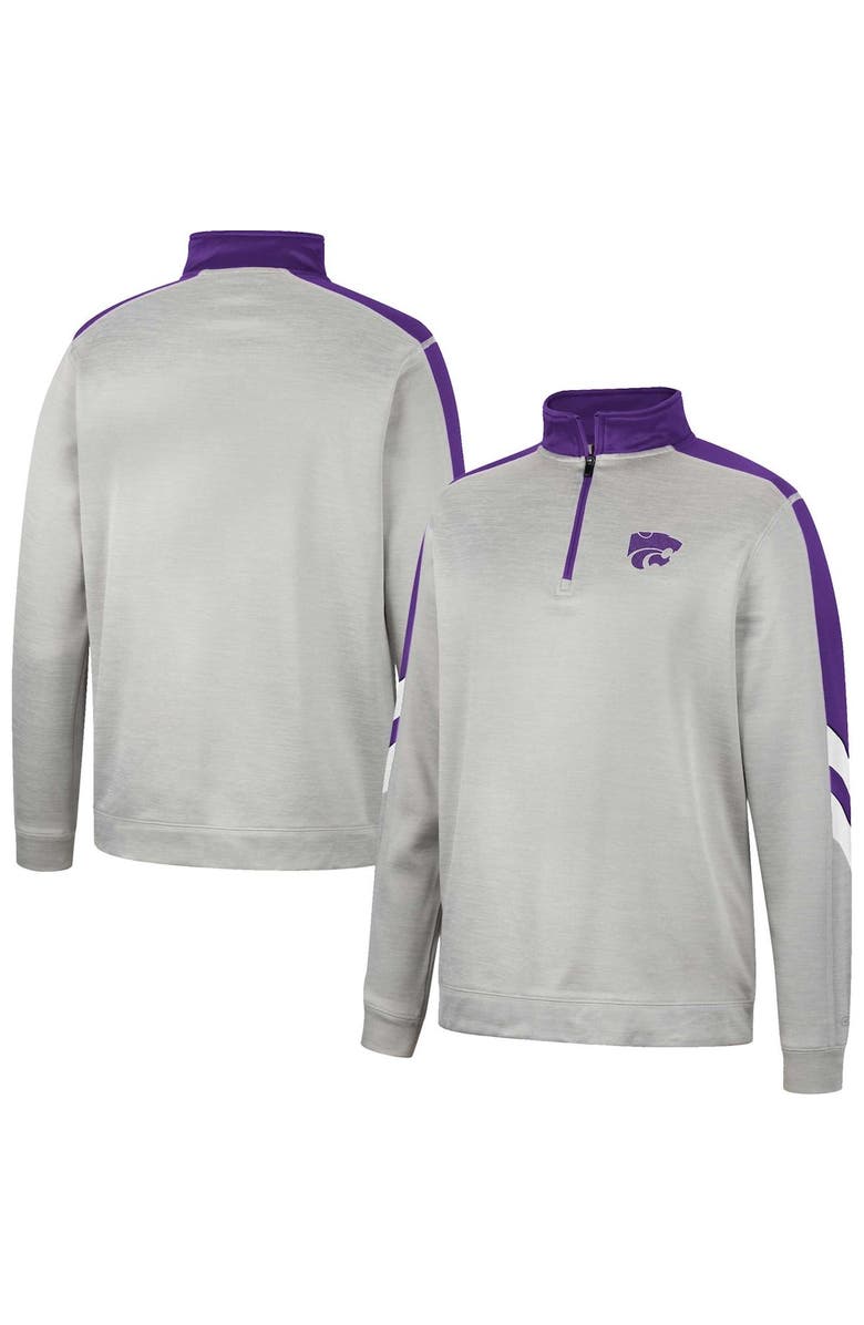 COLOSSEUM Men's Colosseum Gray/Purple Kansas State Wildcats Bushwood Fleece Quarter-Zip Jacket, Main, color, 