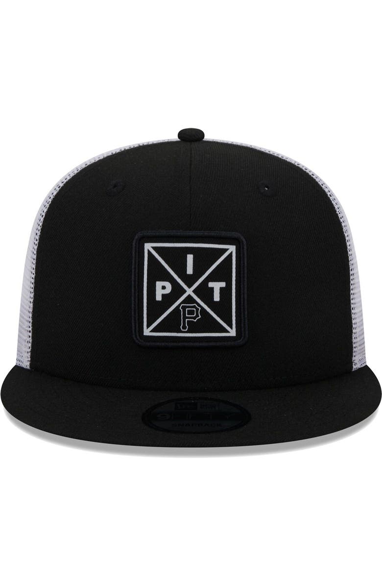 New Era Men's New Era Black Pittsburgh Pirates Vert Squared Trucker 9FIFTY Snapback Hat, Alternate, color, 