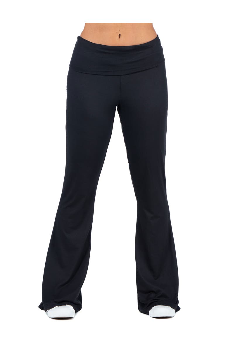 24seven Comfort Apparel Black Bell Bottom Foldover Waist Sweatpants, Main, color, Black