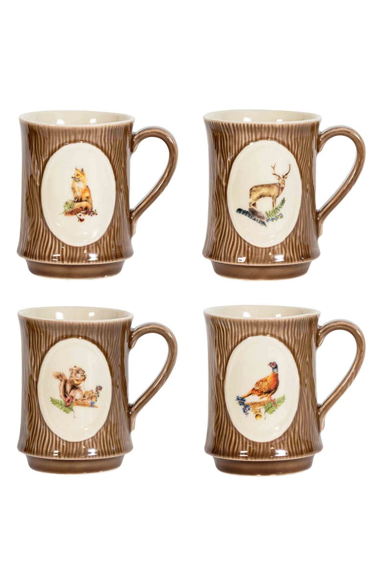Juliska Forest Walk Set of 4 Animal Mugs, Main, color, Walnut/ Cafe Au Lait