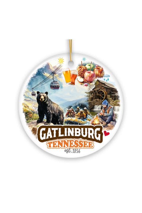 Gatlinburg Smoky Mountain Round Ceramic Ornament