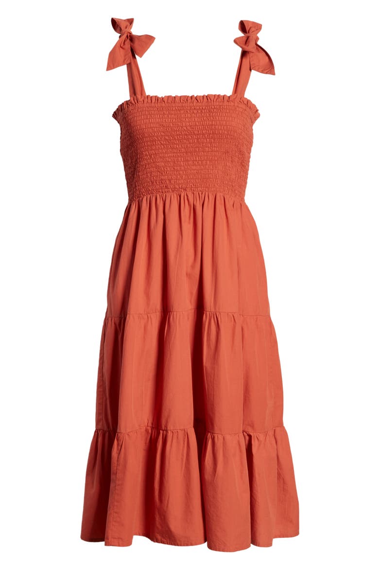 Maggie Tie Strap Tiered Sundress, Alternate, color, HOT SAUCE