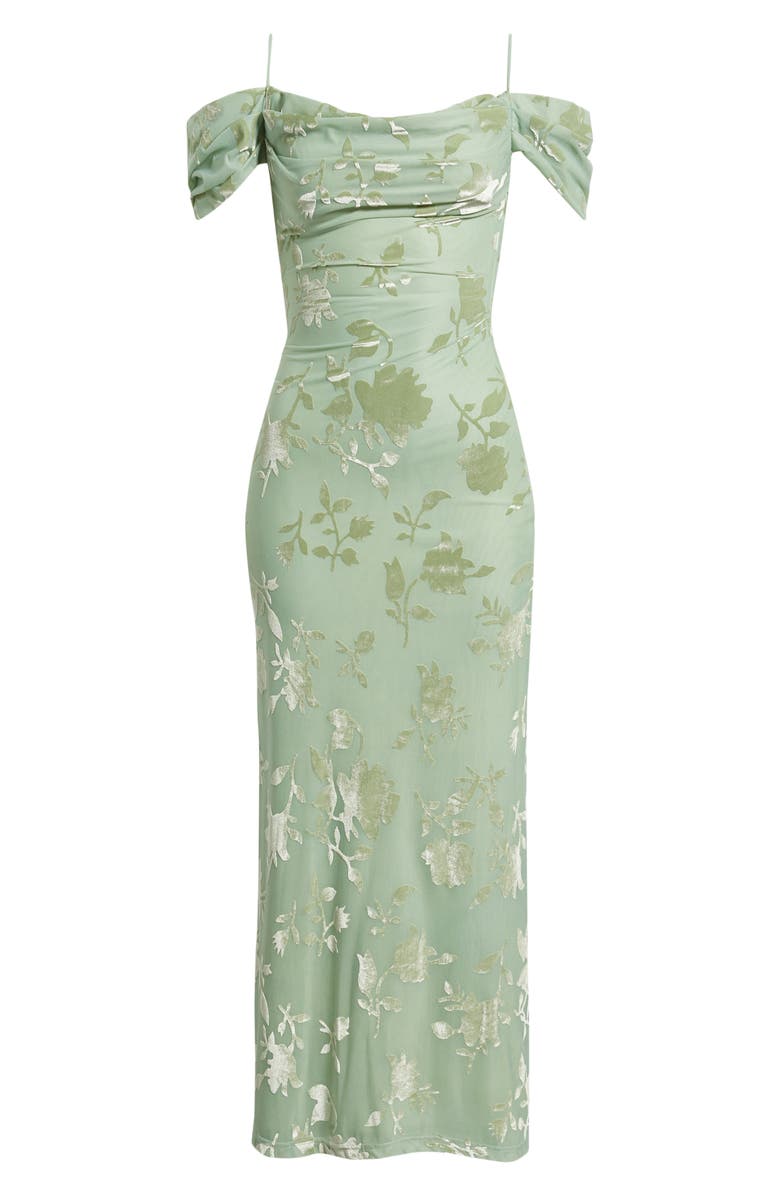 Princess Polly Green Gables Burnout Off the Shoulder Maxi Dress, Main, color, Sage