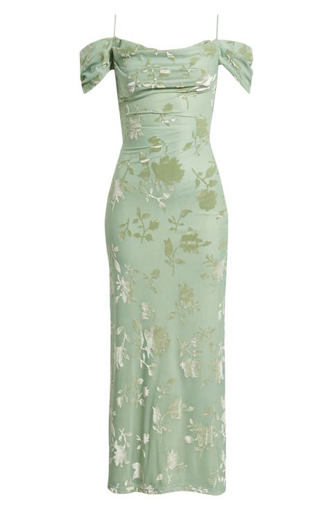 Green Gables Burnout Off the Shoulder Maxi Dress