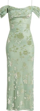 Princess Polly Green Gables Burnout Off the Shoulder Maxi Dress
