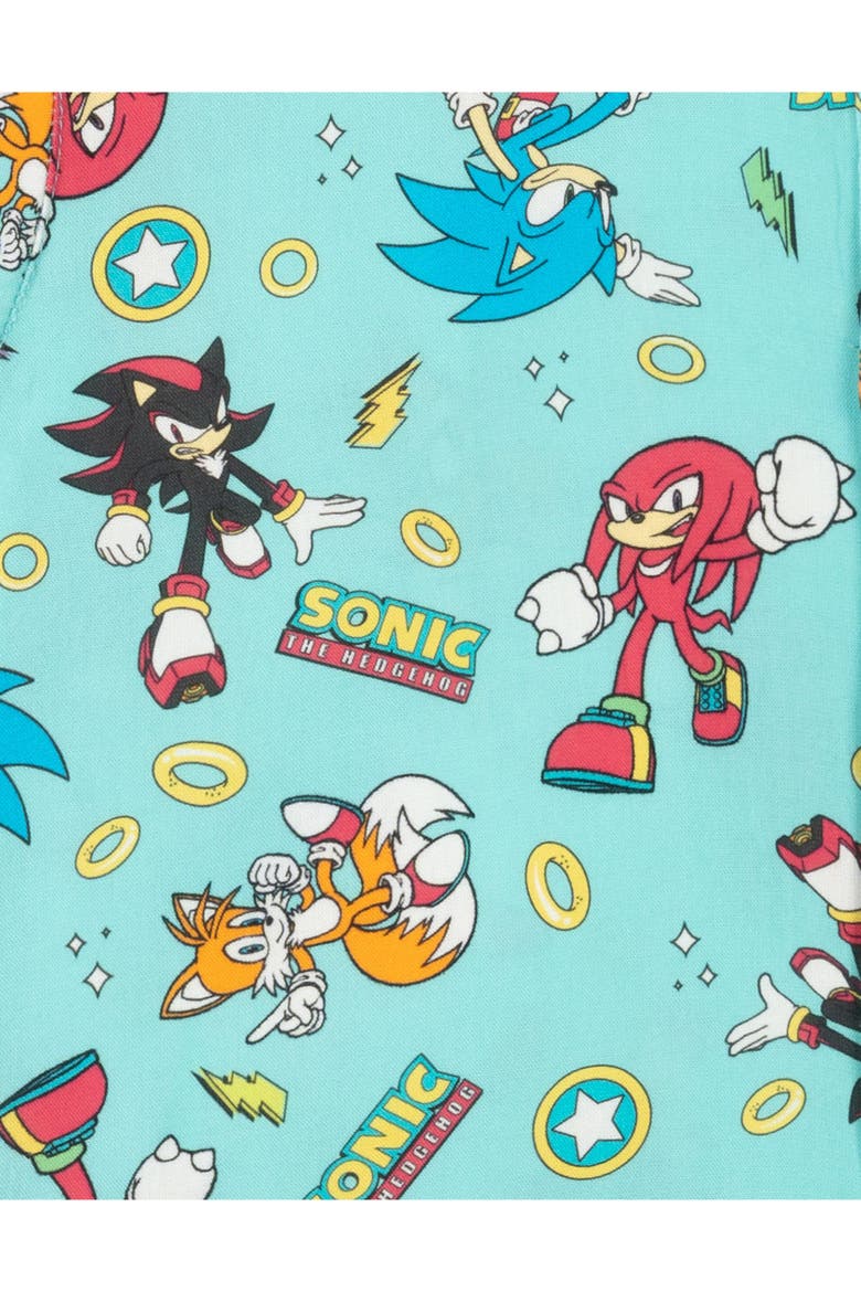 Sonic the Hedgehog Short Sleeve Button-Down Shirt, Alternate, color, Sonic Aqua