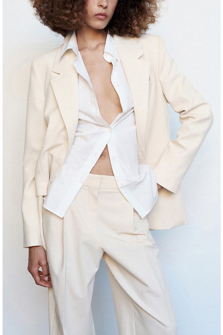 Belted Peak Lapel Suit Blazer, Main, color, ECRU