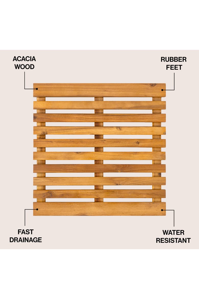 Paige Modern Classic Acacia Wood Slat Indoor/Outdoor Shower Mat, Alternate, color, Natural (2' Square)