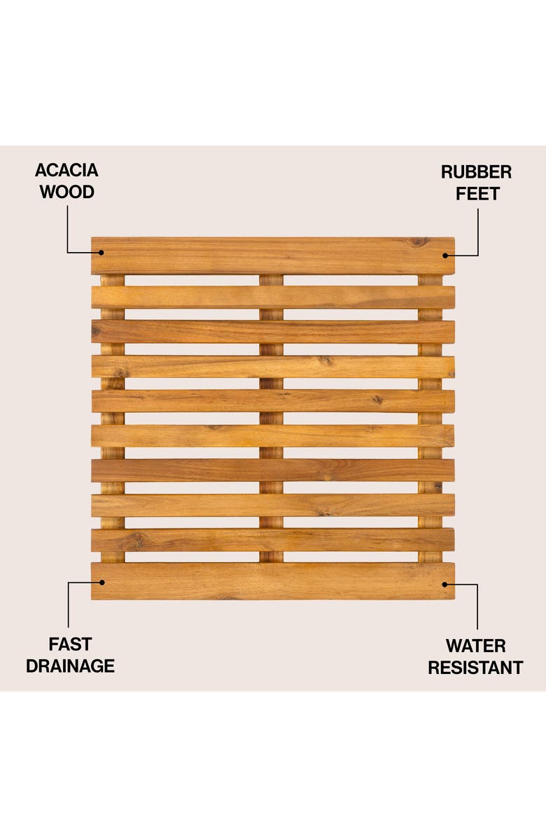 JONATHAN Y Paige Modern Classic Acacia Wood Slat Indoor/Outdoor Shower Mat, Alternate, color, Natural (2' Square)