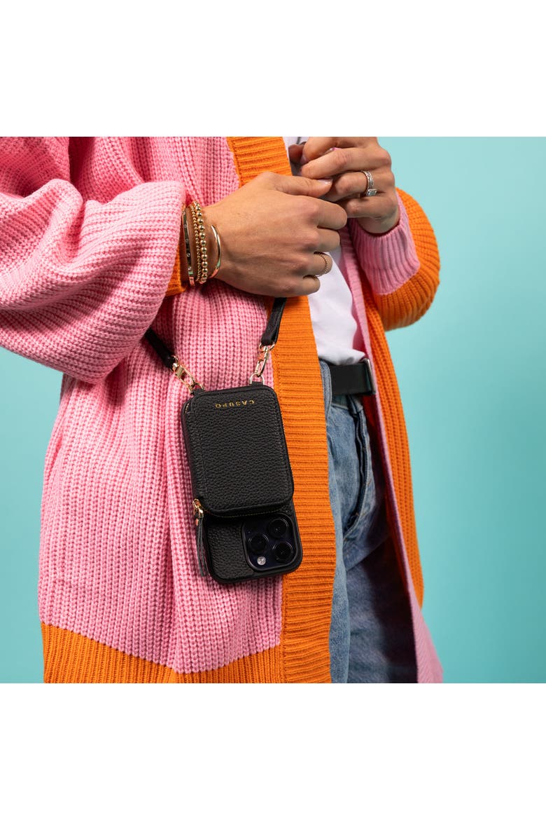 Leather iPhone Case with wallet and crossbody strap, Alternate, color, Black