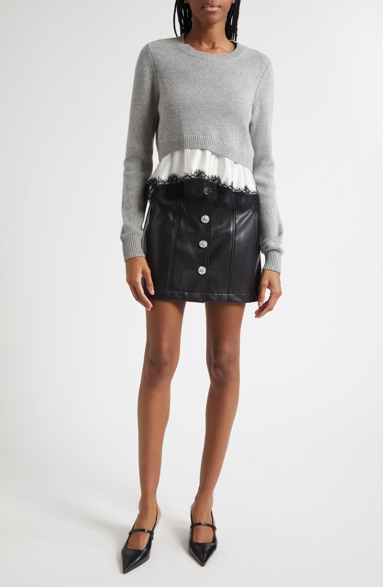 Cinq à Sept Zyla Mixed Media Sweater, Alternate, color, Heather Grey/ Ivory/ Black