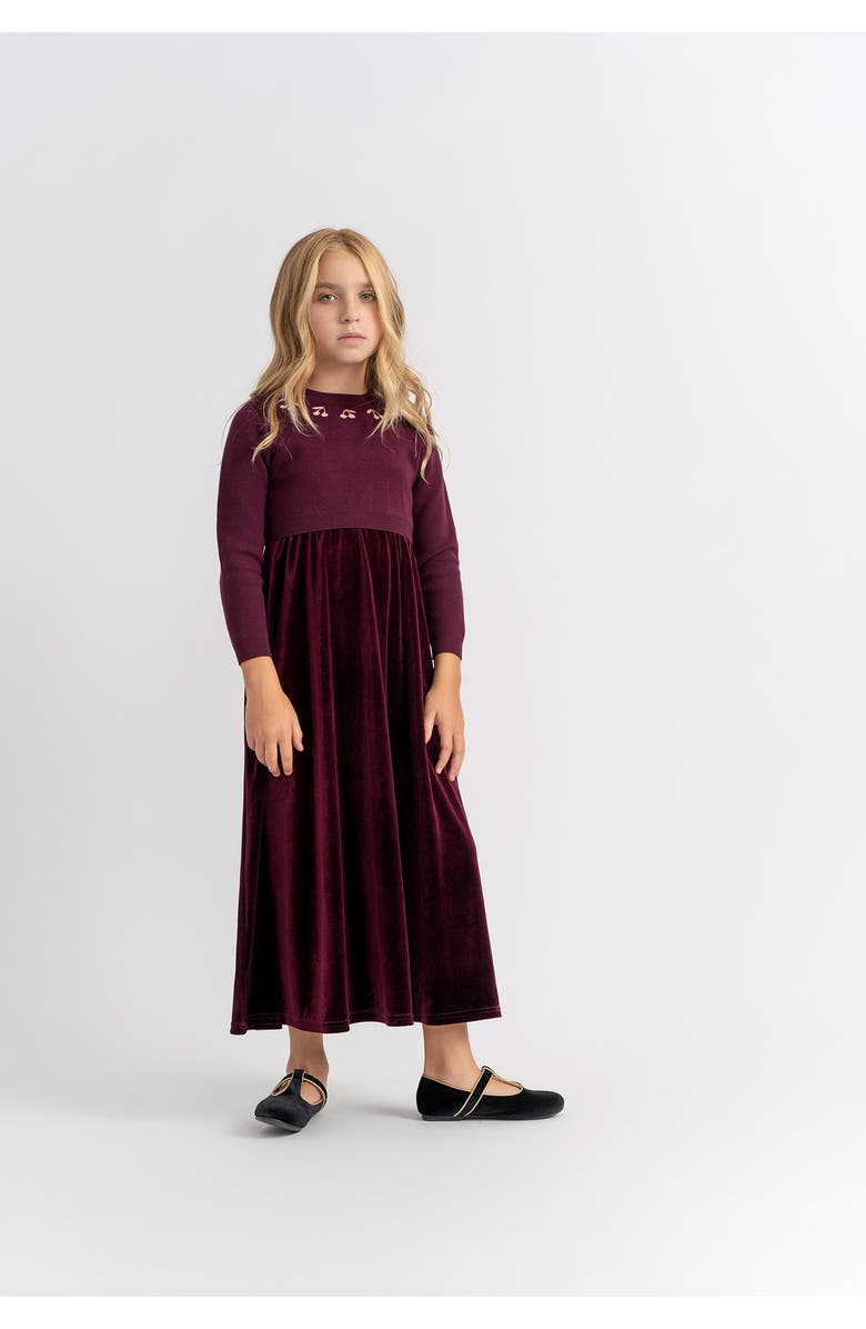 Seal Cherry Slinky Velour Attached Knit Sweater Embroidered Neck Robe, Alternate, color, Black