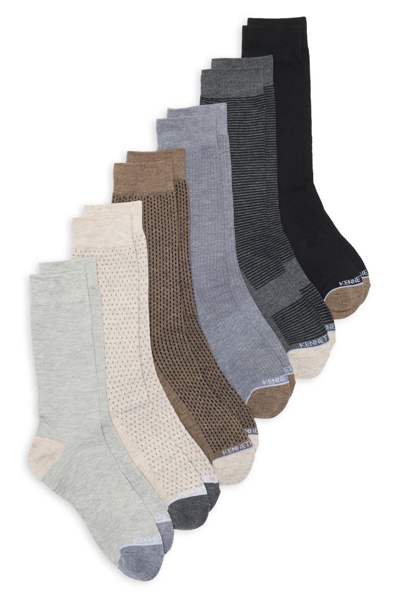 6-Pack Micro Pattern Crew Socks, Main, color, PEYOTE HEATHER