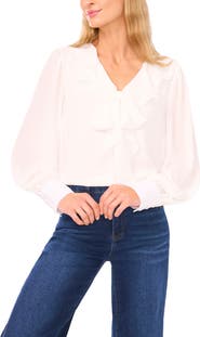 CeCe Ruffle Tie Neck Long Sleeve Georgette Top