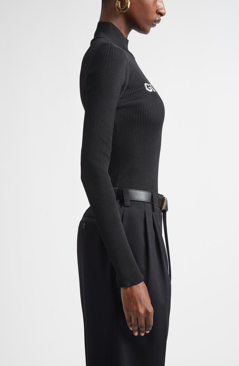Givenchy Logo Rib High Neck Bodysuit, Alternate, color, Black