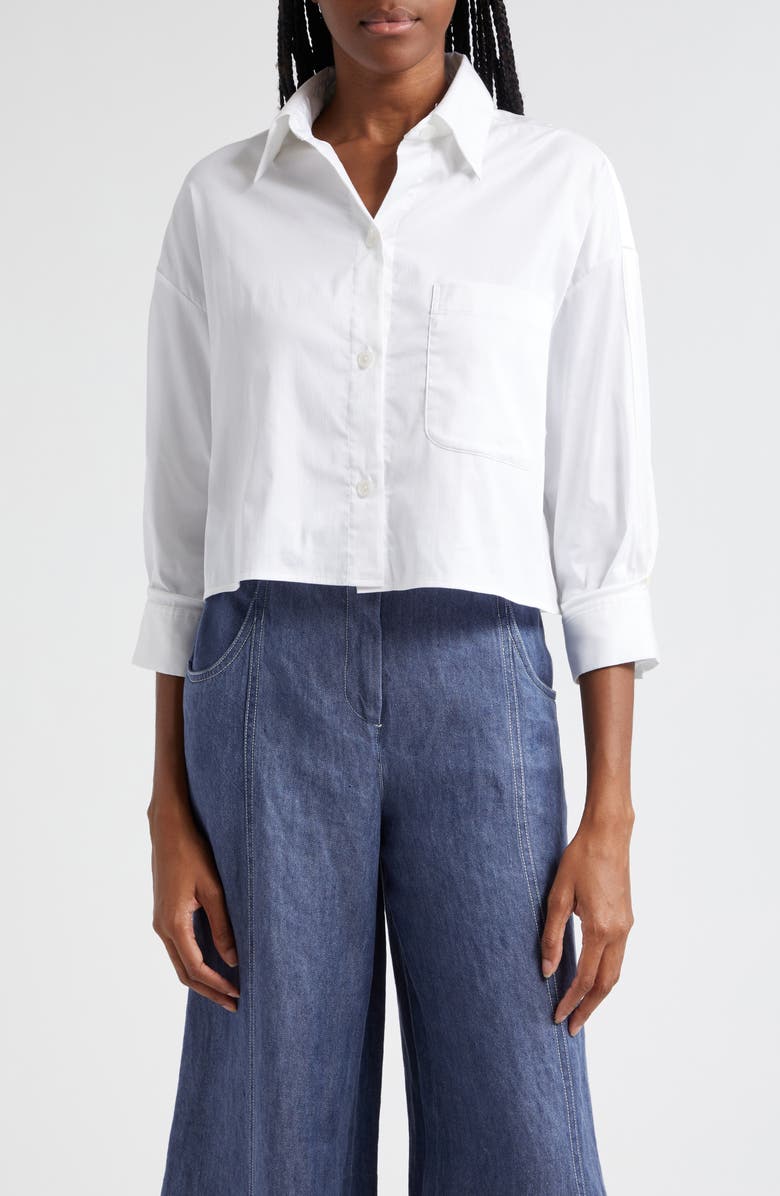 TWP Soon to Be Ex Tux Long Sleeve Crop Button-Up Blouse, Main, color,