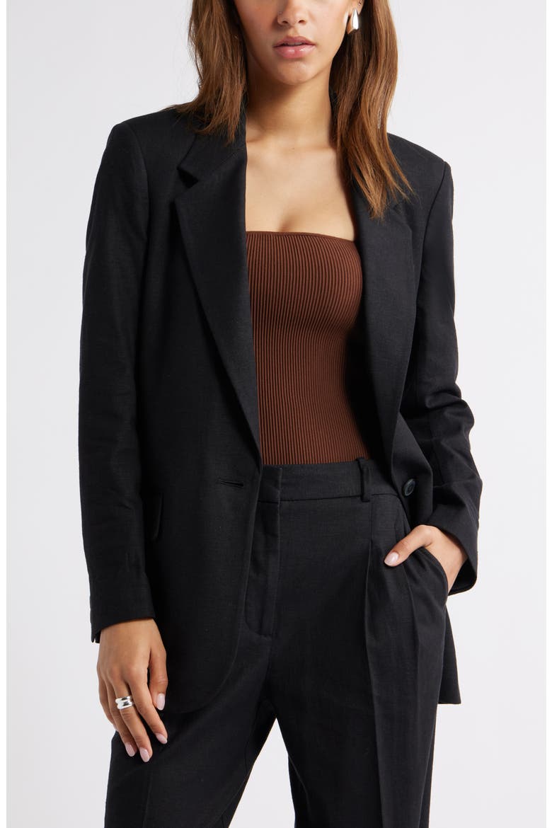 Everyday One-Button Linen Blend Blazer, Main, color, BLACK