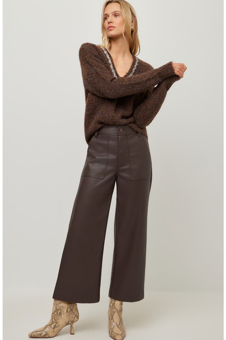 Ash Embellished V-Neck Sweater, Alternate, color, WOOD