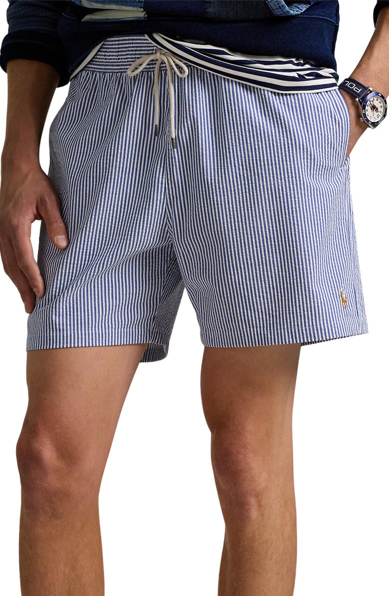 Polo Ralph Lauren Traveler Seersucker Swim Trunks, Main, color, Blue