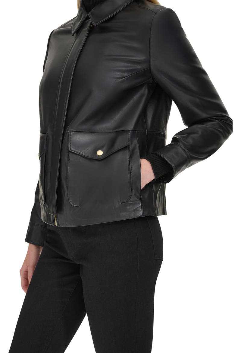Leather Trucker Jacket, Alternate, color, BLACK