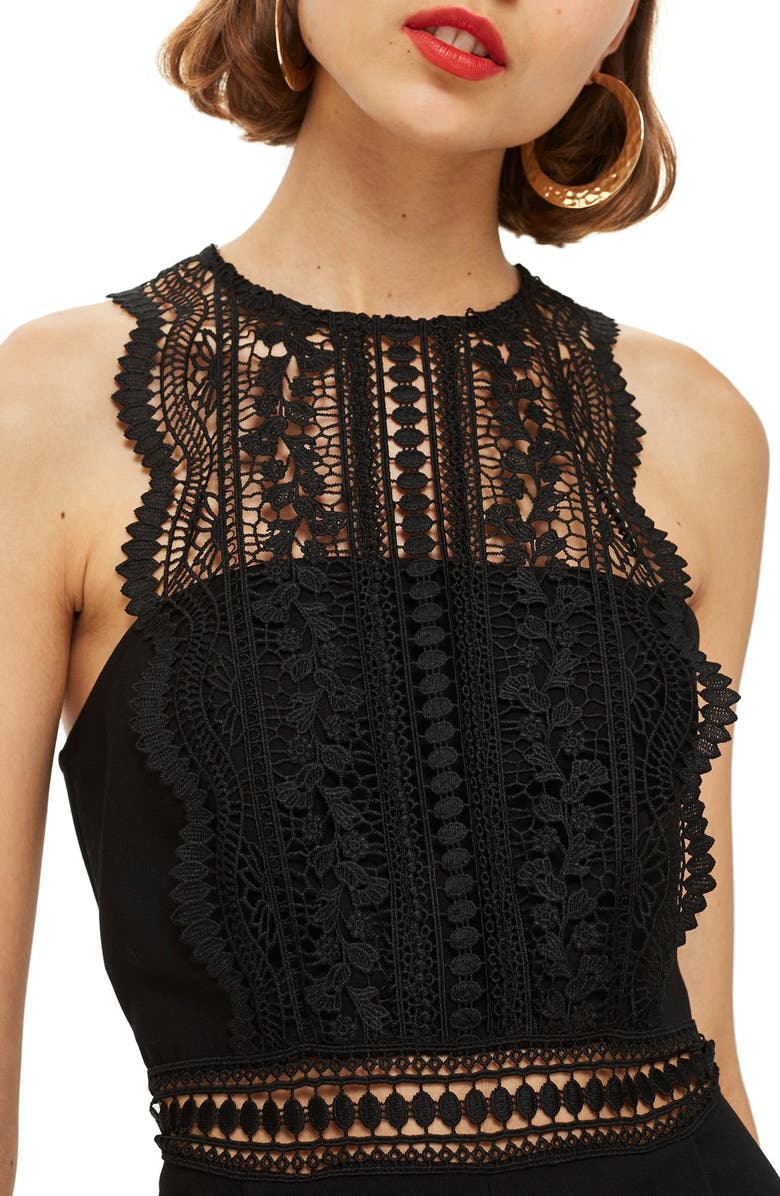 Topshop Saskia Lace Trim Jumpsuit, Alternate, color, 