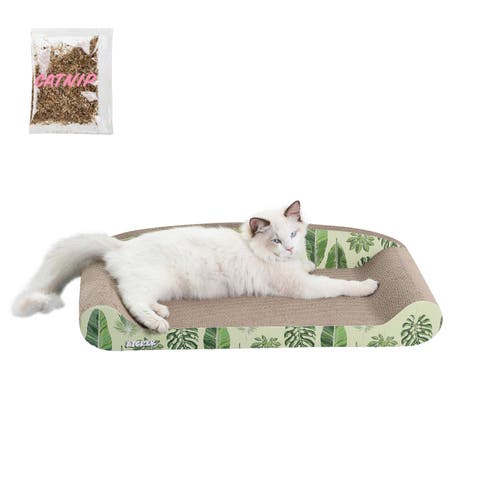 Montego 27.5" Coastal Patterned Cardboard Lounge Bed Cat Scratcher with Catnip