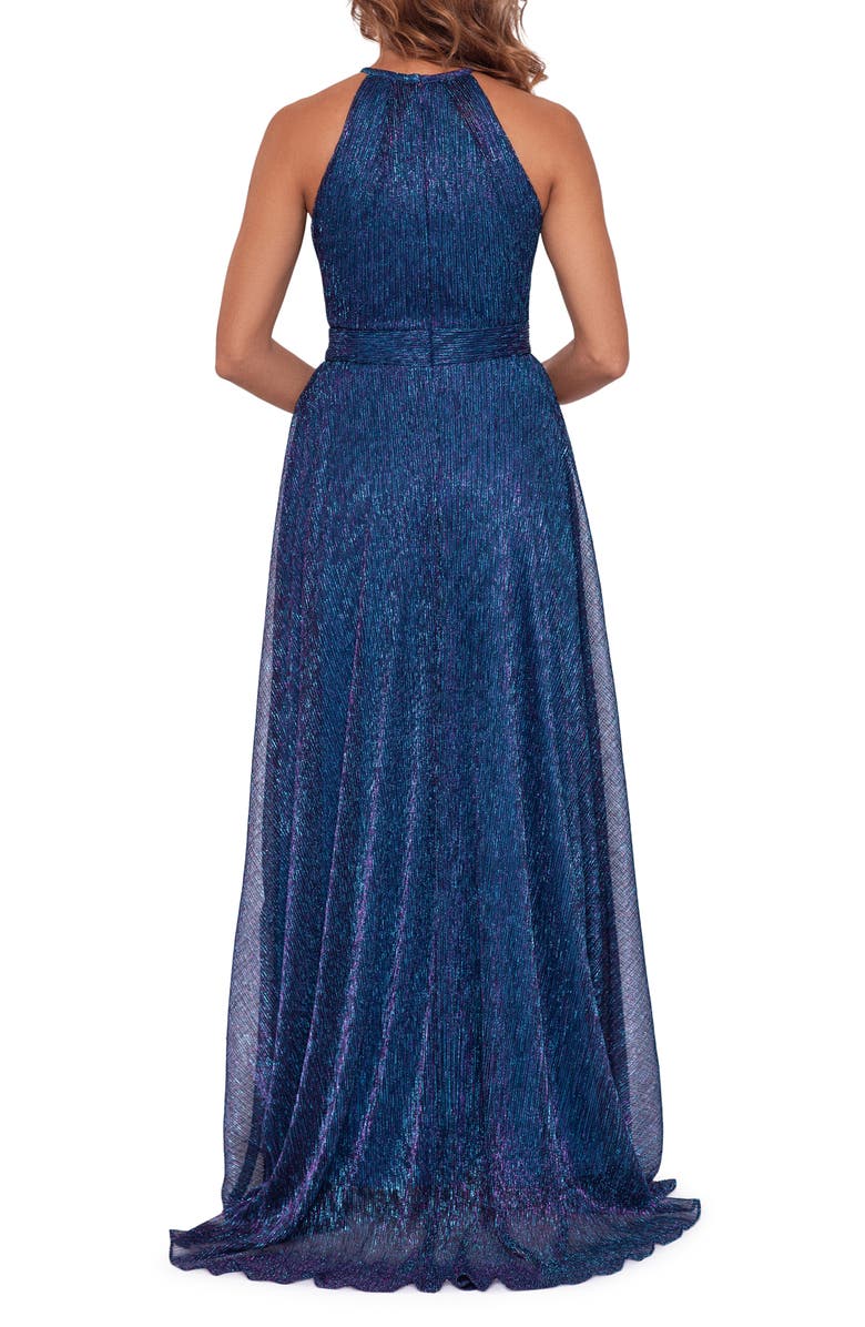 Betsy & Adam Metallic Crinkle Halter Gown, Alternate, color, 
