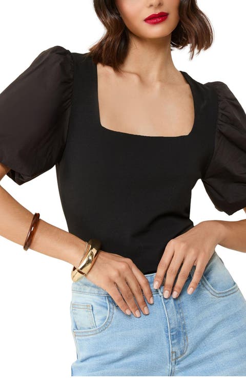 Mixed Media Puff Sleeve Top