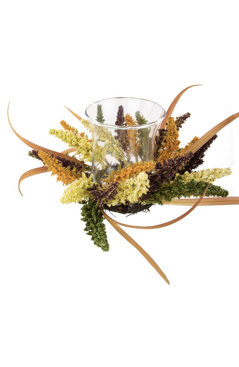 Northlight Autumn Harvest Pillar Candle Holder with Artificial Fall Foliage - 18" x 6", Alternate, color, 