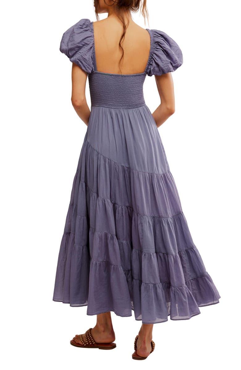 Free People Sundrenched Smocked Puff Sleeve Maxi Dress, Alternate, color, Blue Granite