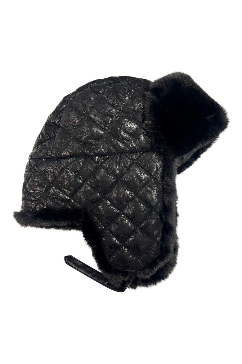 Quilted Faux Fur Trapper Hat, Main, color, BLACK