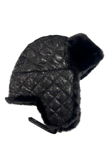 Marcus Adler Quilted Faux Fur Trapper Hat In Black