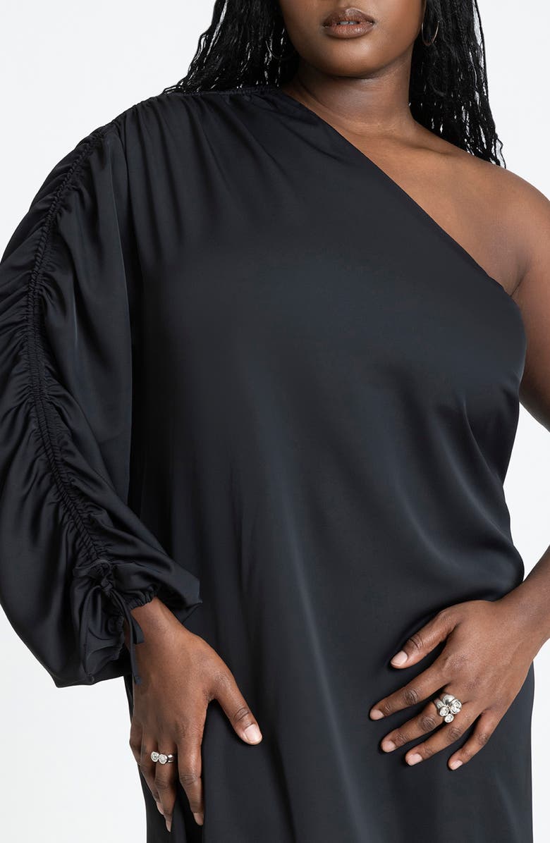 ELOQUII Gathered Single Sleeve Column Maxi Dress, Alternate, color,