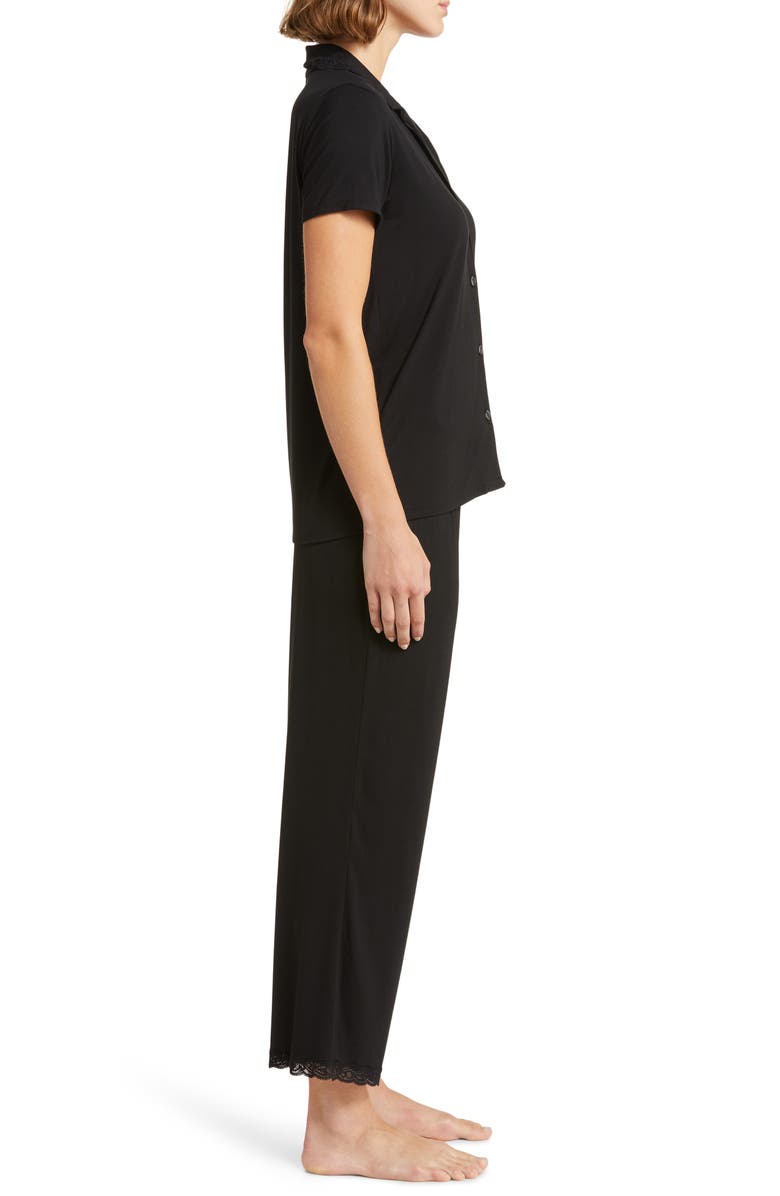 Natori Feathers Lace Trim Jersey Pajamas, Alternate, color, Black