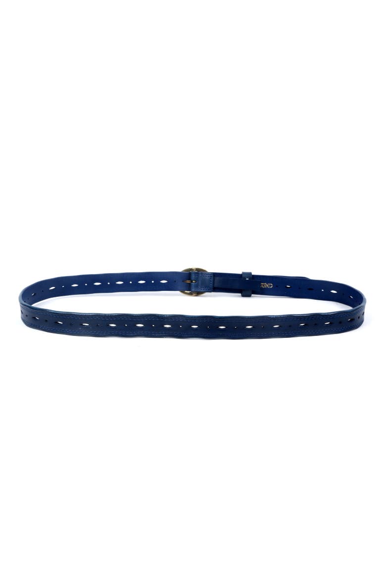 Vintage Genuine Leather Perforated Classic Detail Belt, Alternate, color, Navy