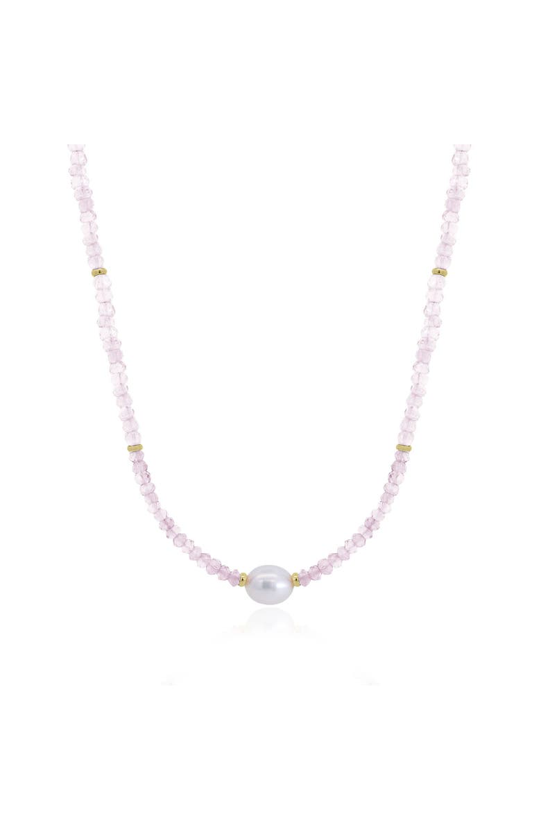 The Lovery Fine Jewelry Rose Quartz Bead Pearl Necklace, Main, color, Pink