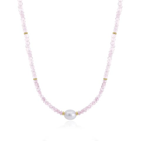 Rose Quartz Bead Pearl Necklace