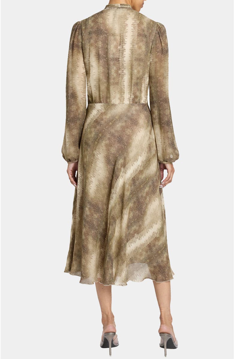 Santorelli Jenn Printed Tie Neck Midi Dress, Alternate, color, Sahara