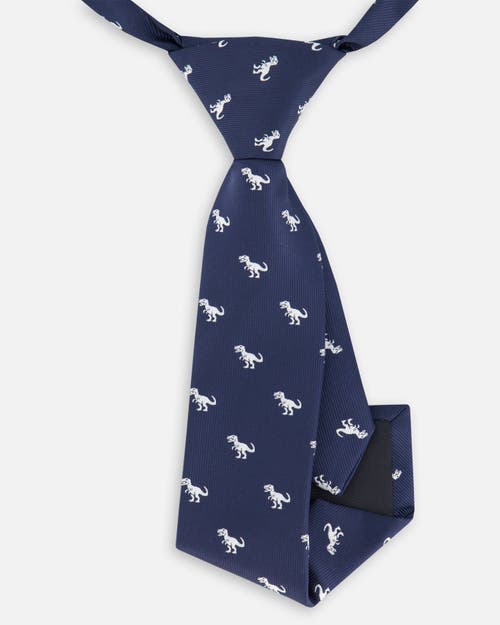 Deux Par Deux Boy's Neck Tie Navy Blue And Dino In Navy Blue And Dino