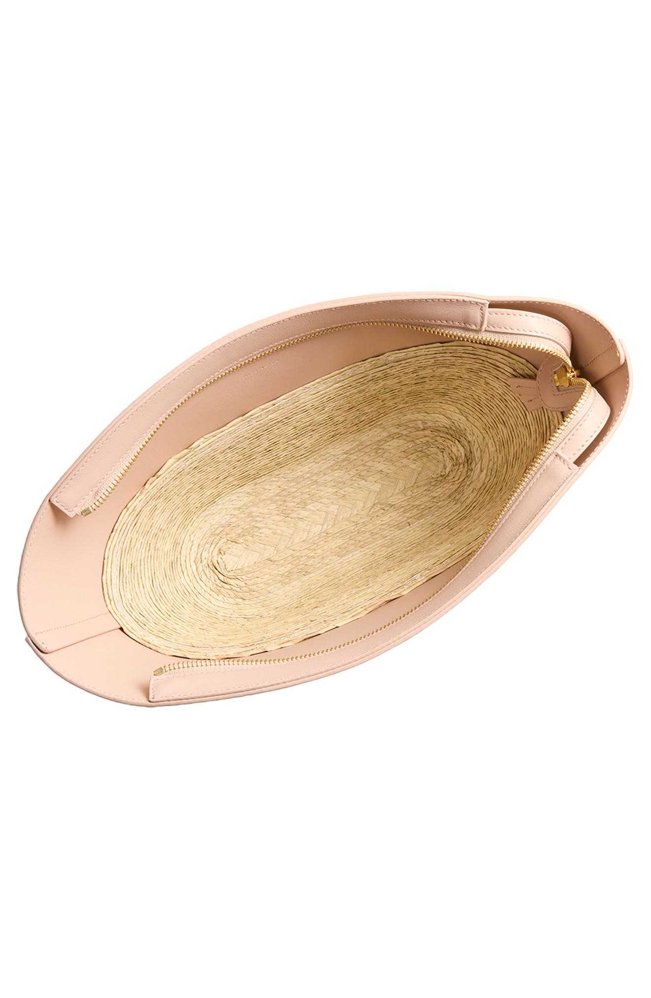 Altuzarra Leather & Straw Basket Clutch, Alternate, color, Pale Blush