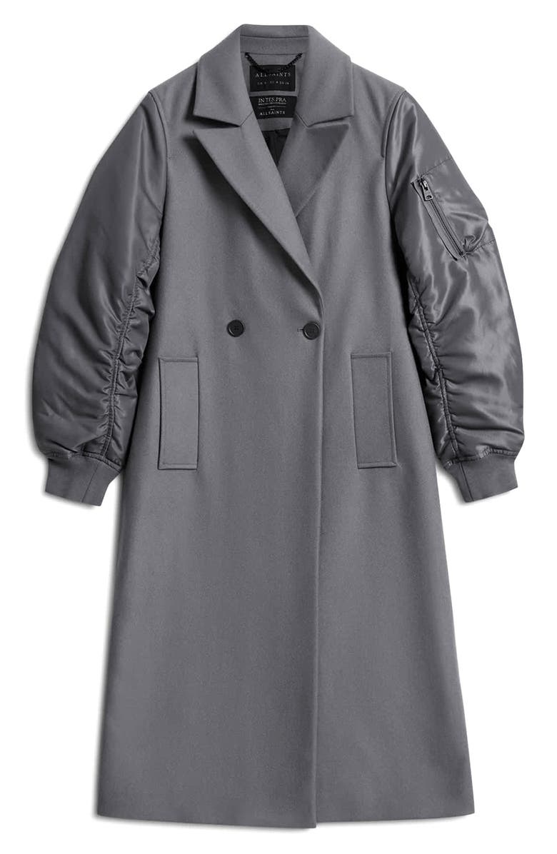 AllSaints Paulah Mixed Media Wool Blend Coat, Alternate, color, Eiffel Grey